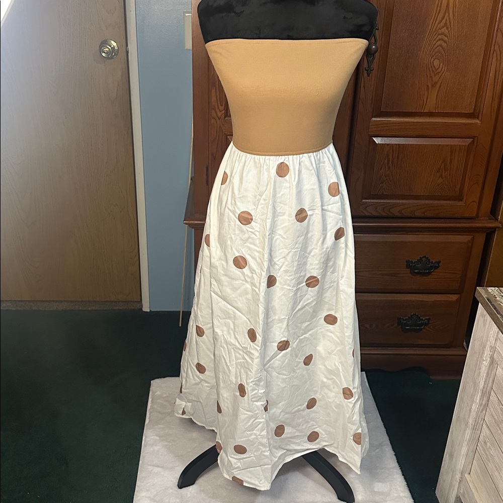 Polka Dot tan halter top maxi dress